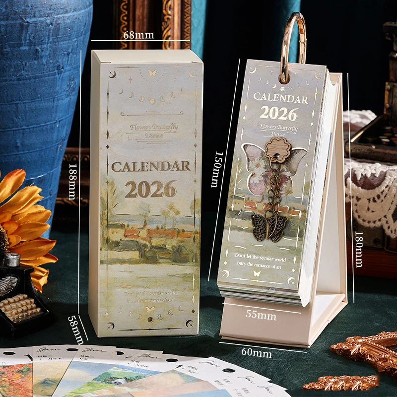 

Vintage Oil Painting Calendar Stylish Desk Flip Calendar Desktop Organizer Calendar Inspiring For Student Planner Home Office
