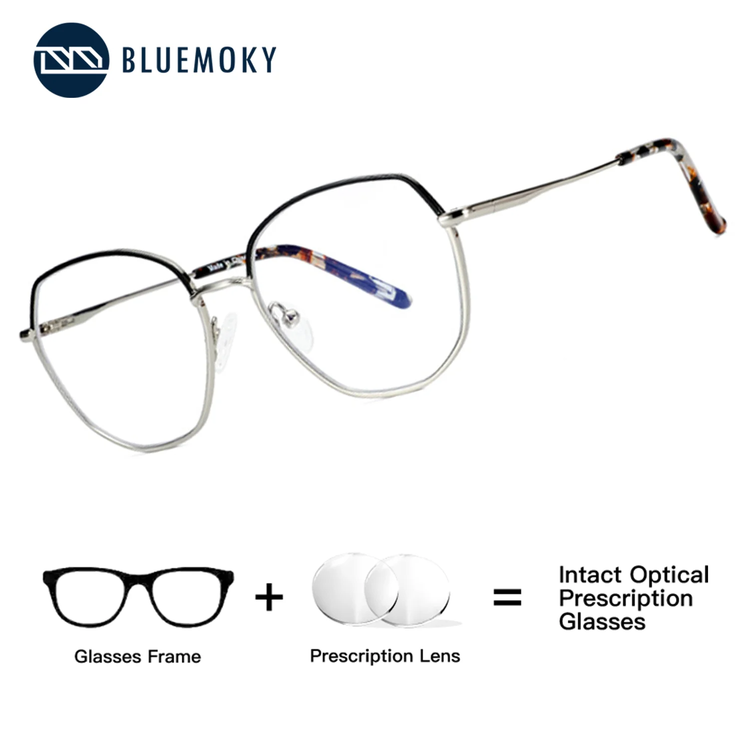 

BLUEMOKY 2026 Polygon Metal Blue Light Blocking Construction Women Prescription Glasses Photochromic Lenses All Day Comfort