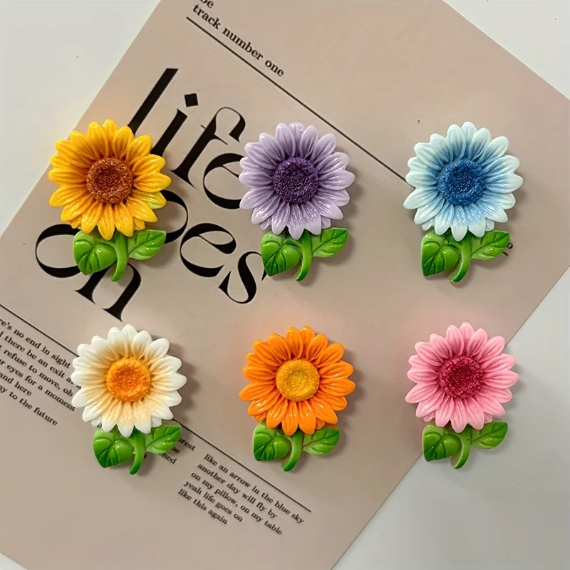 6/7 Pcs Colored Sunflower Resin Refrigerator Sticker, Suitable for Kitchens, Whiteboards, and Storage Cabinets