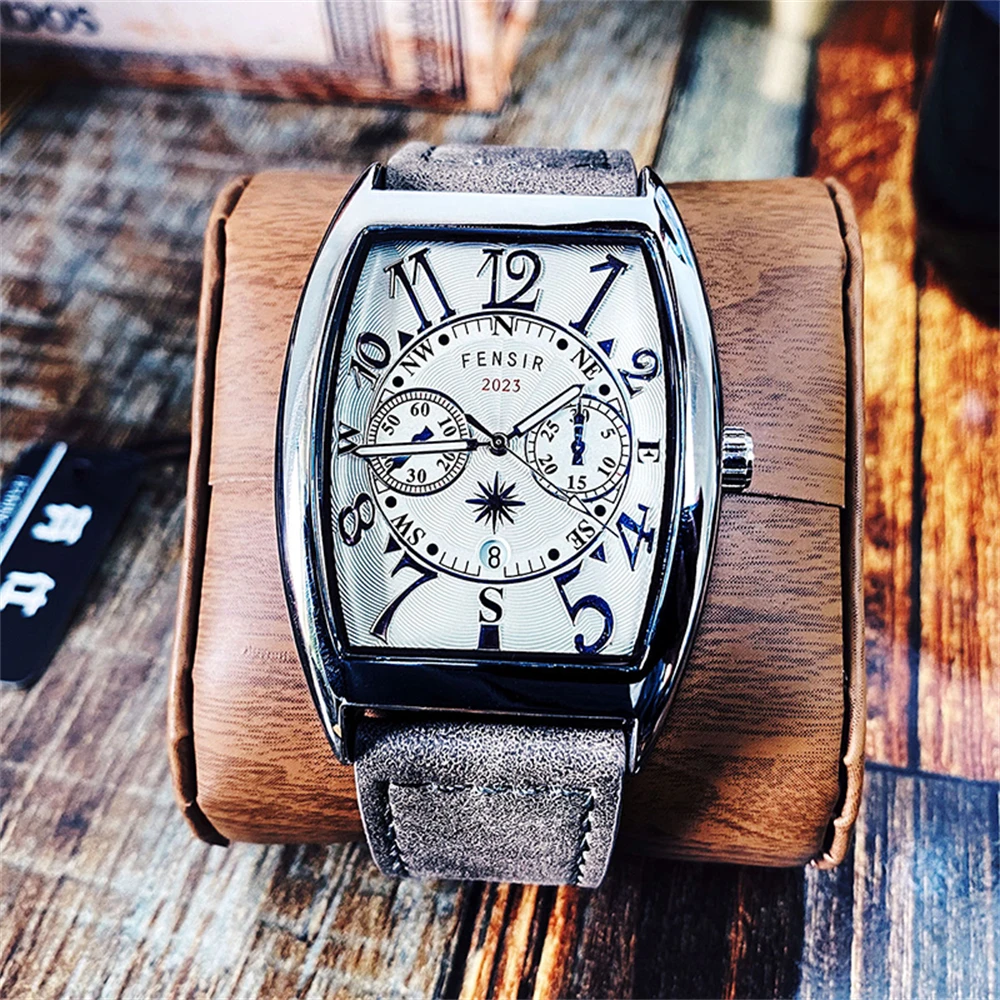 Men\'s Unusual Luxury Wine Barrel Dial Design Watches Man Casual Sport Leather Quartz Watch For Men WristWatch Relogio Masculino