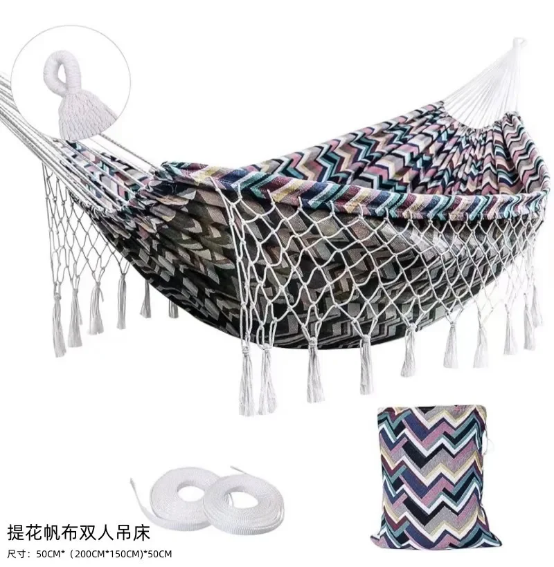 Xinyu Jacquard Canvas Hammock Double Woven Tassel Hanging Chair Outdoor Products Cross border Hot Selling Swing Thickened Net Ba