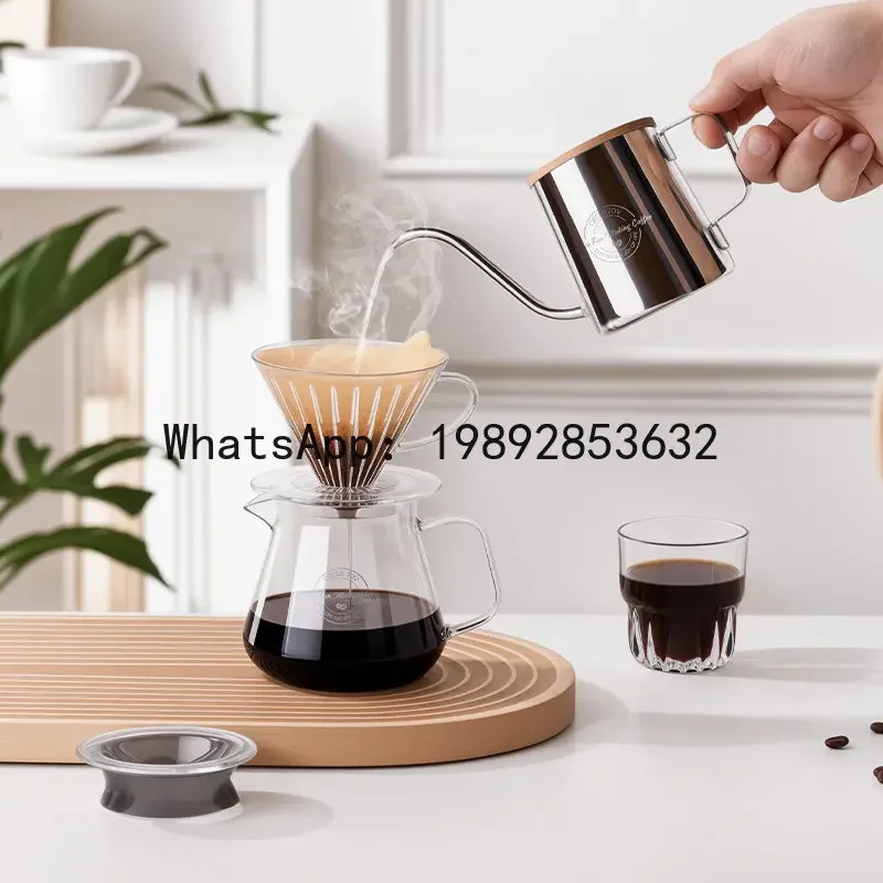 A5.14 pour-over coffee set: hand grinder, hand-crank coffee maker, storage stand, and complete pour-over kettle kit