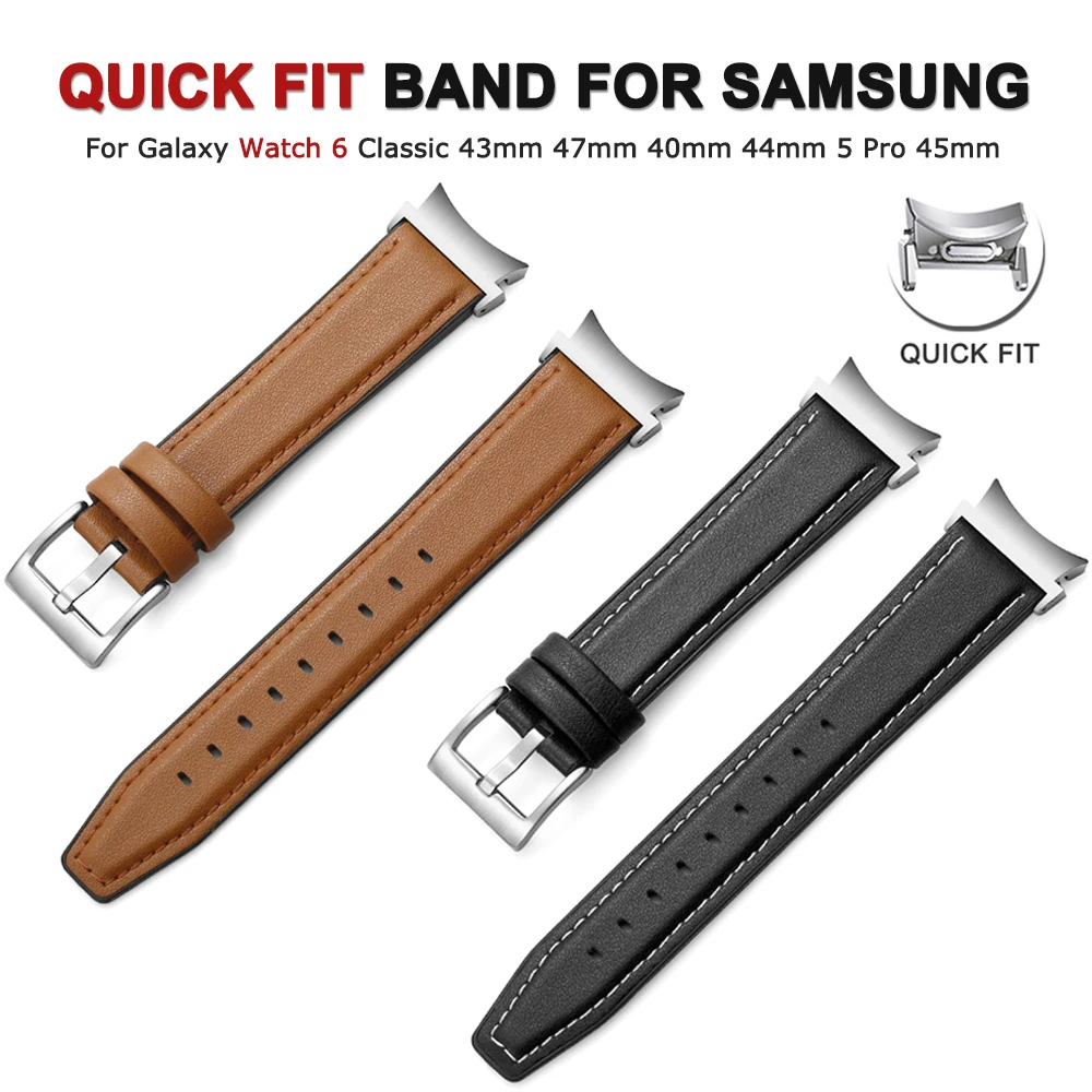 

No Gaps Leather Belt For Samsung Galaxy Watch 6 Classic 47mm 43mm 40mm 44mm 5Pro 45mm Band For 4Classic 42 46mm Quick Fit Strap