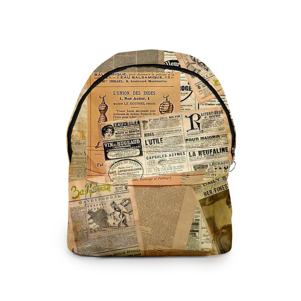Classic Novelty Cool old newspaper student Bookbag Notebook Backpacks 3D Print Oxford Waterproof Boys/Girls Travel Backpacks