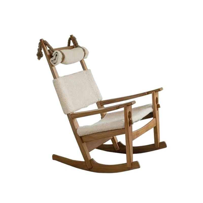 

Rocking chair, retro living room solid wood leisure single chair, adult reclining chair