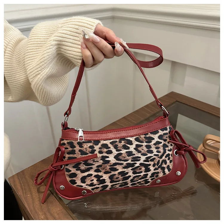 Neue Achselhöhle Tasche Trendy Schulter Tasche für Frauen Süße Doppel Bogen Handtasche Damen Tasche Retro Mode Weibliche Leopard Print Schulter Tasche – Detail 20