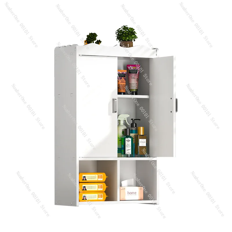 Solid Wood Bathroom Wall Cabinet Over Toilet Storage Shelf Wall Mounted Vanity Organizer Wash Basin Side Rack Moisture Resistant