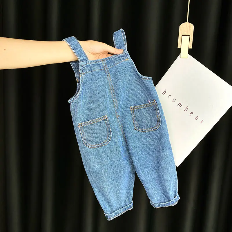 2023 New Korean Fashion Girls Jumpsuit Clothes Solid Denim Suspende Sweet Cute Kawaii Toddler Boys Jeans Pants Children Overalls