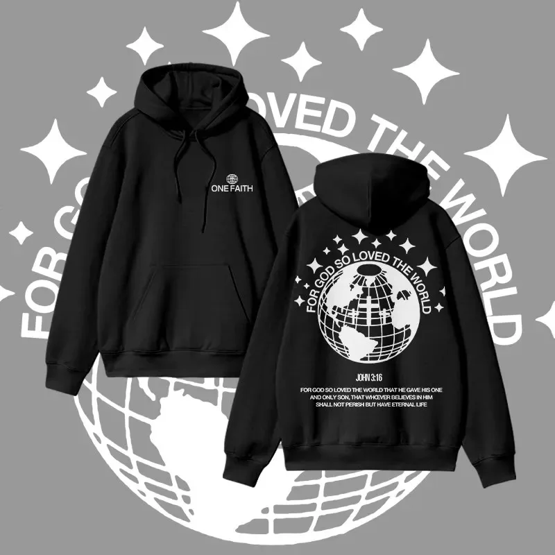

2025 Autumn and Winter Unisex Cotton For God So Loved The World Print Hoodie High-end Luxury Is for Both Men and Women Top Y2k
