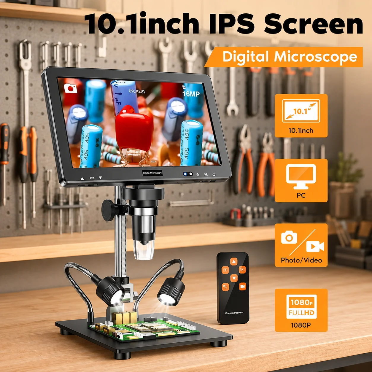 WISRETEC Microscopio Digitale HD IPS da 10,1" 1500X 16MP con 8 LED, Lente d'Ingrandimento per Riparazione Elettronica, Gioielli, Visualizzazione PC, Regalo Educativo per Bambini e Studenti