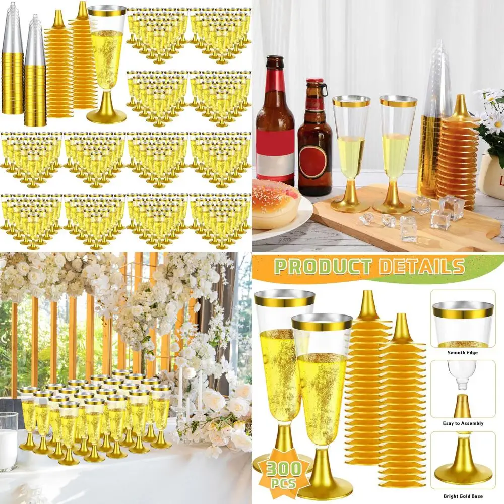 

Одноразовые бокалы для шампанского объемом 4,5 унции с золотыми ободками для свадеб, вечеринок и особых мероприятий