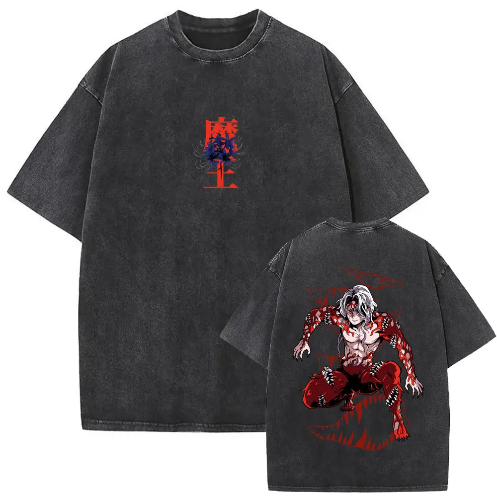 

Limited Anime Demon Slayer Kibutsuji Muzan Washed Vintage T-shirt Men Women Casual Oversized T Shirt High Quality Cotton Tshirt