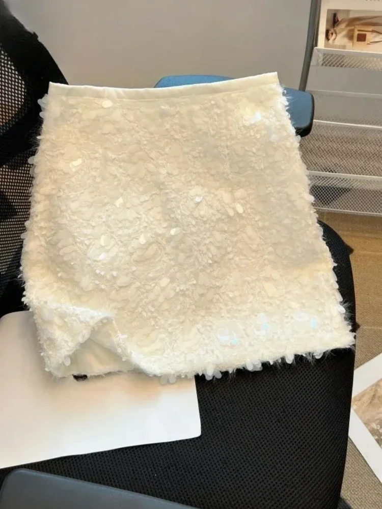 

Y2k Корейская мода Мини-юбка трапециевидной формы Женская однотонная сексуальная юбка с блестками Высокая талия Тонкие юбки на бедрах Женская весна-лето