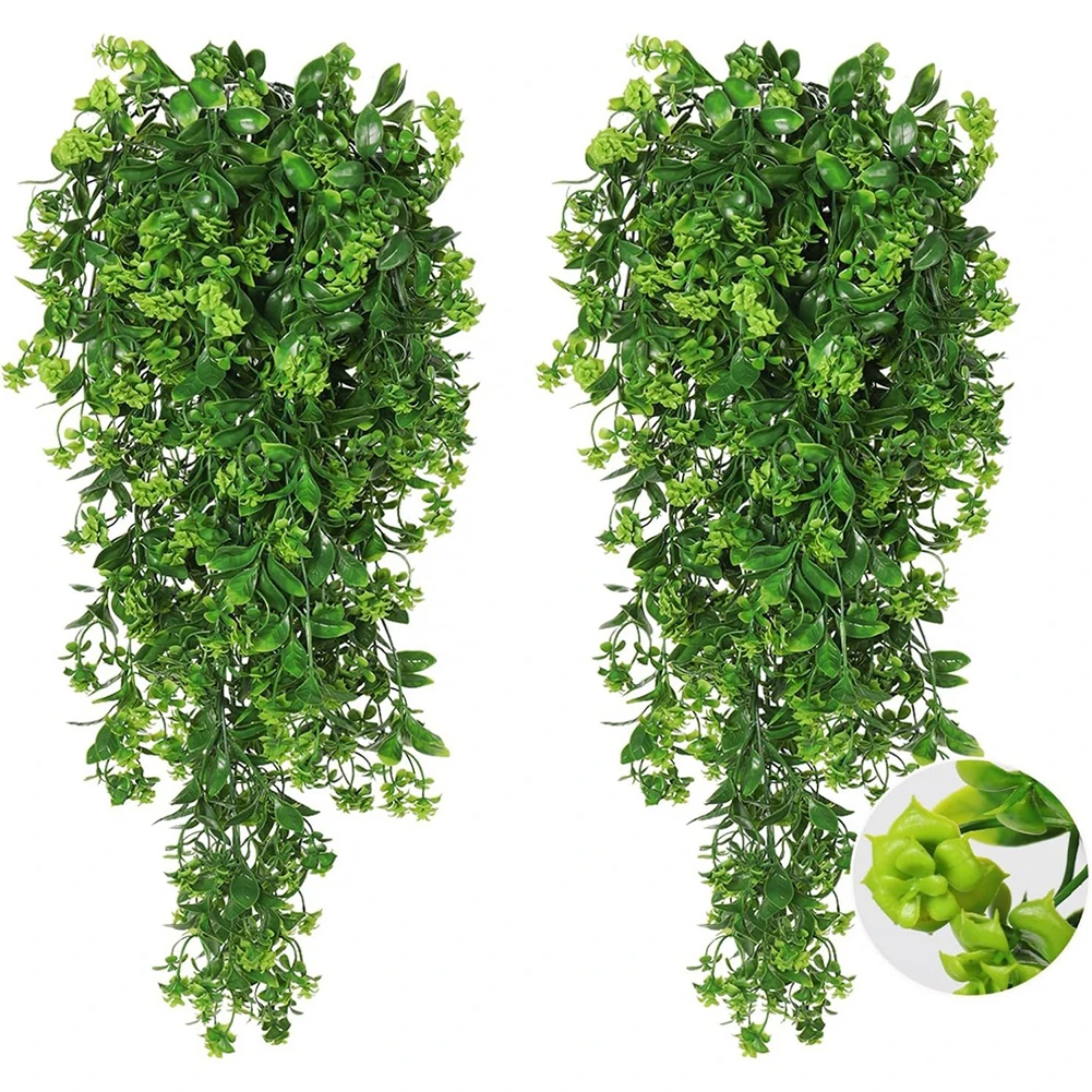 

2 шт. искусственных подвесных растений, имитирующих зеленые растения и розы, для декоративных целей, для использования в помещении и на улице.