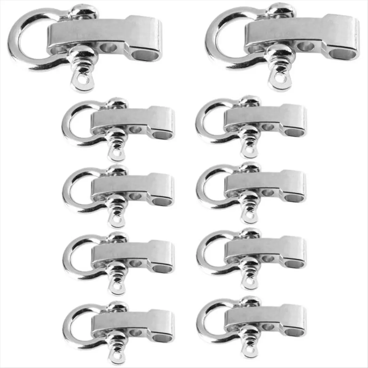 A75K 10 Sets Metal Bow Shackle,Alloy Umbrella Rope Buckle, Adjustable D Buckle Umbrella Rope Bracelet Buckle Silver