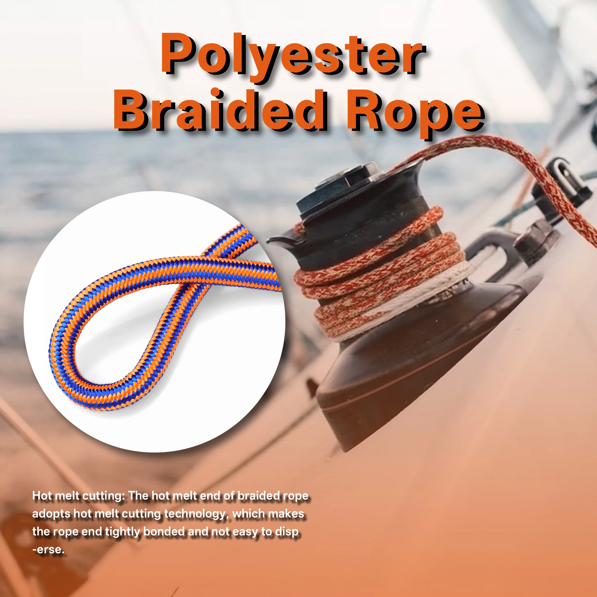 Высокопрочная плетеная полиэфирная веревка 8000 фунтов, 1/2 дюйма, 12 нитей, 100 футов, оранжево-синяя, для такелажа по деревьям, арбориста