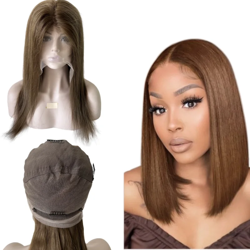 

Brazilian Virgin Human Hair Wig14 inches color 6# 180% Density Full Lace Wig for Women