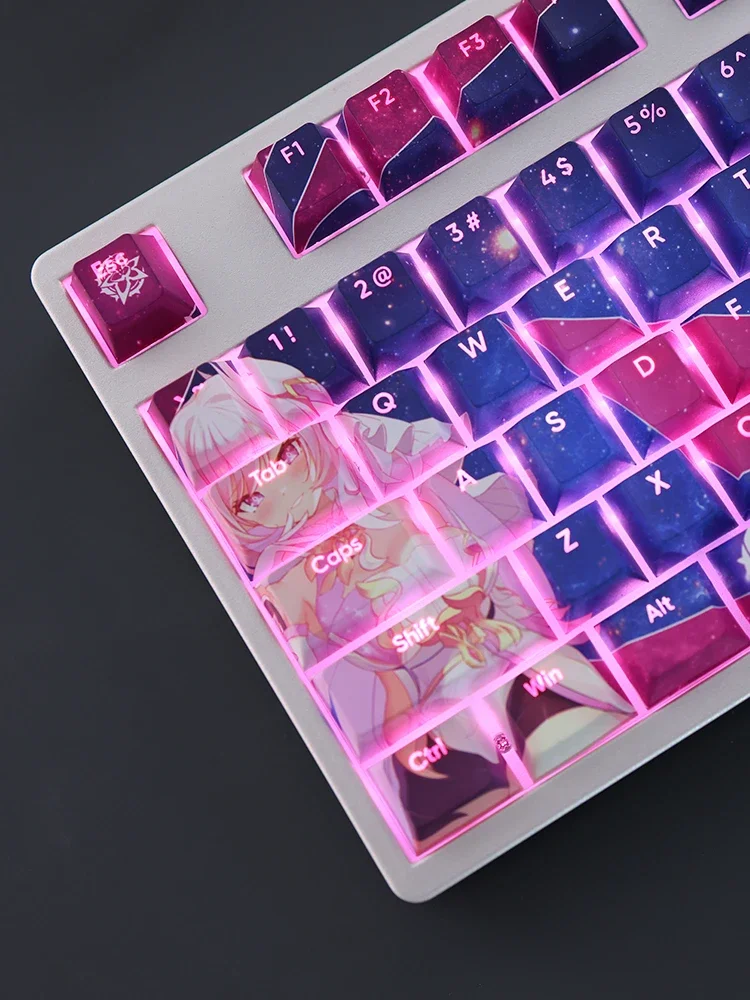 Elysia 108 Keycap PBT DYE Sublimation Honkai Impact Light Transmitting Cherry Switch Cross Key Cover for Mechanical Keyboard