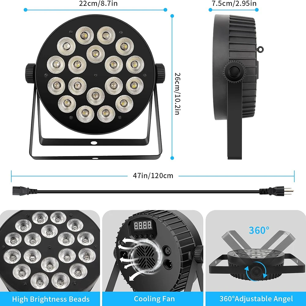 2 Pcs 18x12w Led Par Light RGBW 4in1 Flat Par Light With Remote For Stage Lighting,Bar dj,Party,Wedding,Disco,Audience