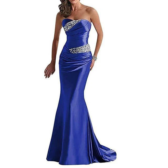 GUXQD Elegante Sereia Vestidos de dama de honra Cristal Beading Cetim Vestidos De Festa De Casamento Dama de honra Evening Gowns robes de soirée