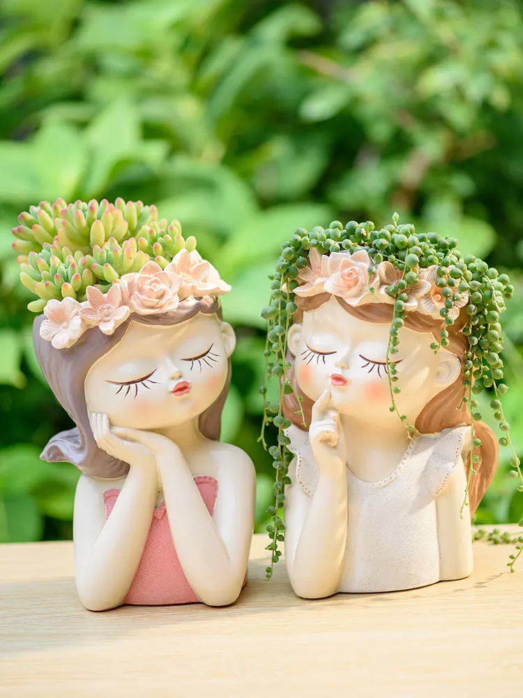 7.8inch Fairy Girl Planter for Succulents, Cute Girls Portrait Flower Pot Decorative Figurines Garden Home Decor -Dropshipping