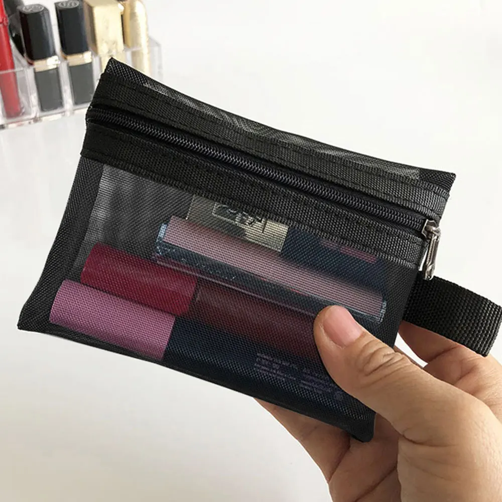 Transparent Mesh Cosmetic Bag Small Large Clear Black Storage Bag Portable Travel Toiletry Organizer Case Lipstick Storage Pouch