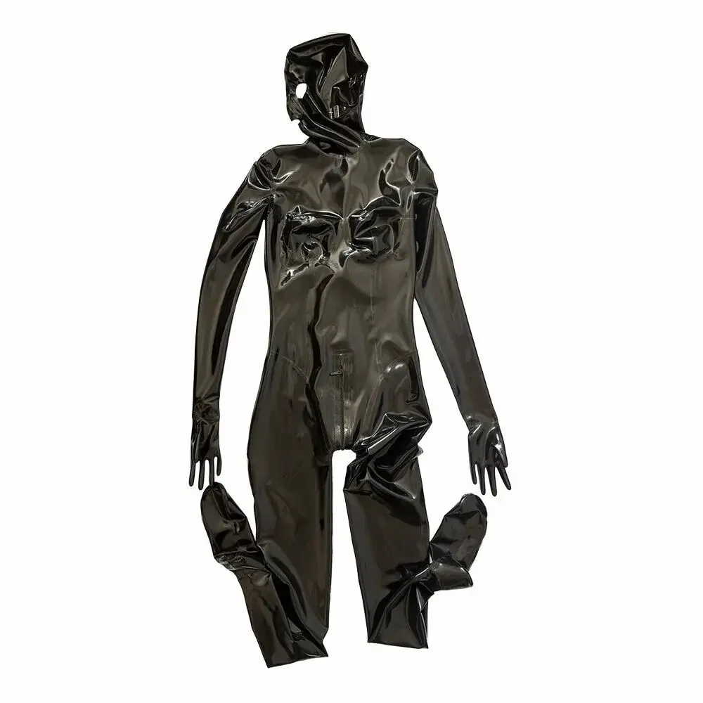 Full Cover Latex Rubber Catsuit with Hood and Toes Tow Way Zip Bodysuit Custom Halloween