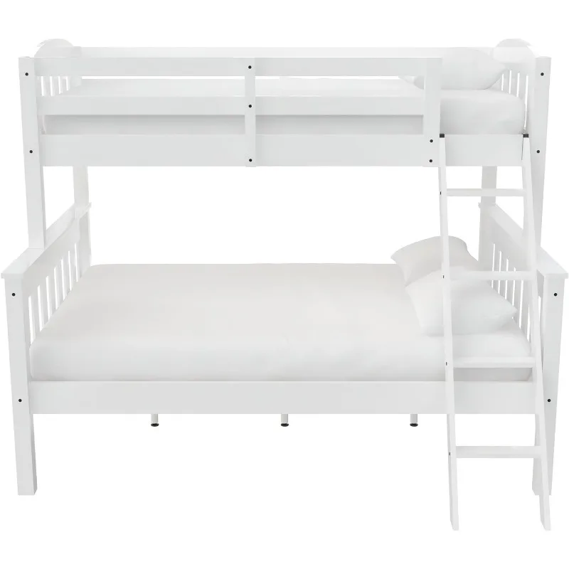 Convertible Wood Bunk Bed, Stackable and Detachable Bed Frames for Kids and Teens, with Angled Ladder, High Guardrail