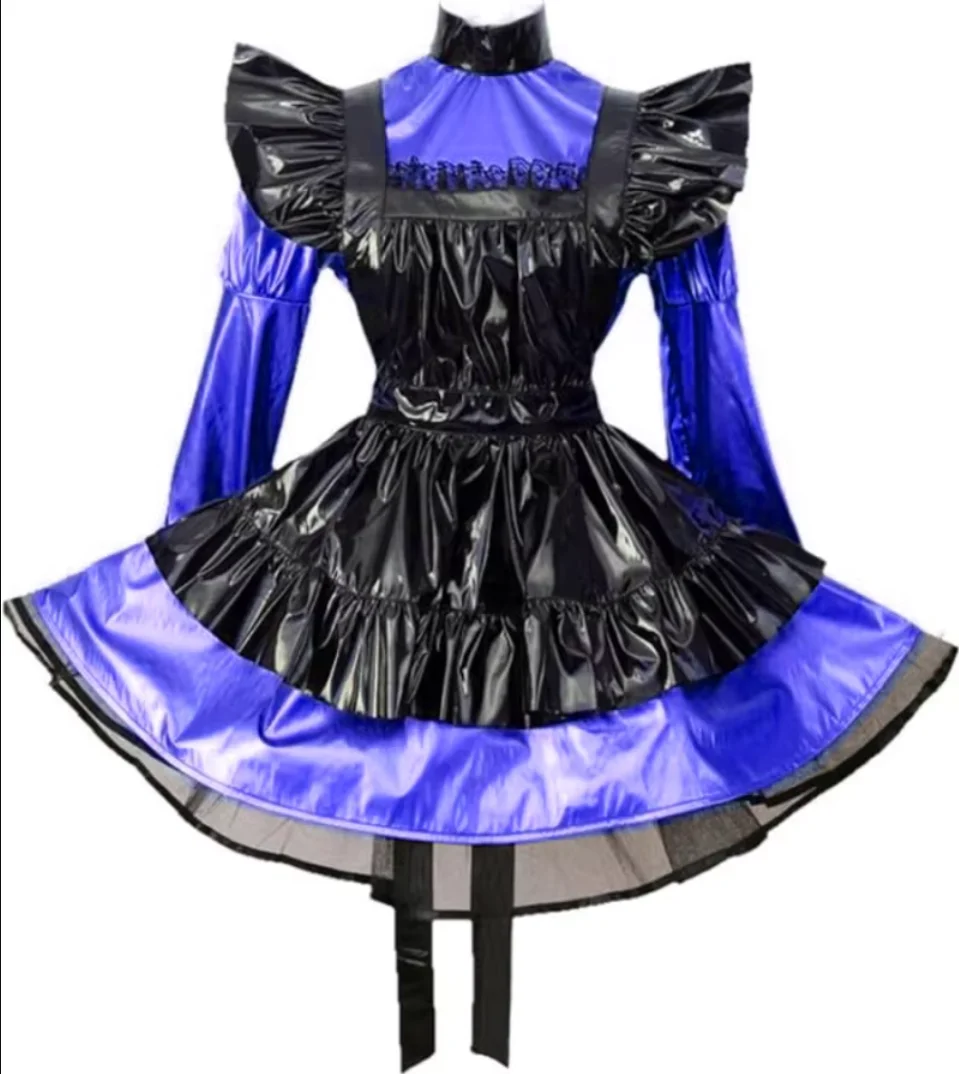 

French Sexy Adult Customized Fetishism Crossdressing Sissy Mid Neck Back Independent Cross Apron Long Sleeve Dress