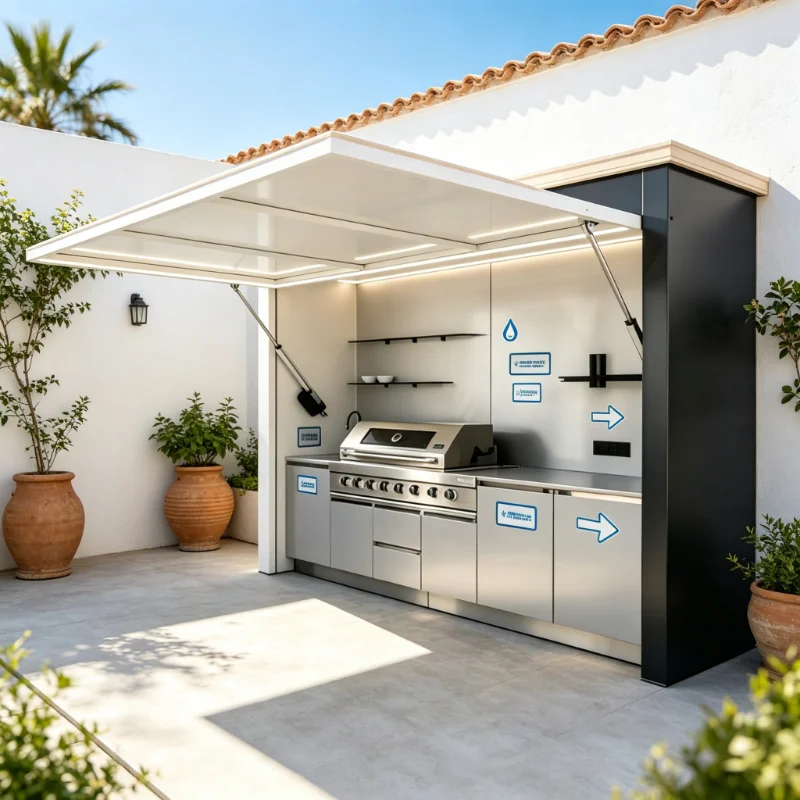 Integrated Stainless Steel Kitchen Station Custom Outdoor BBQ Pizza Oven Unit with Waterproof Windproof Pergola