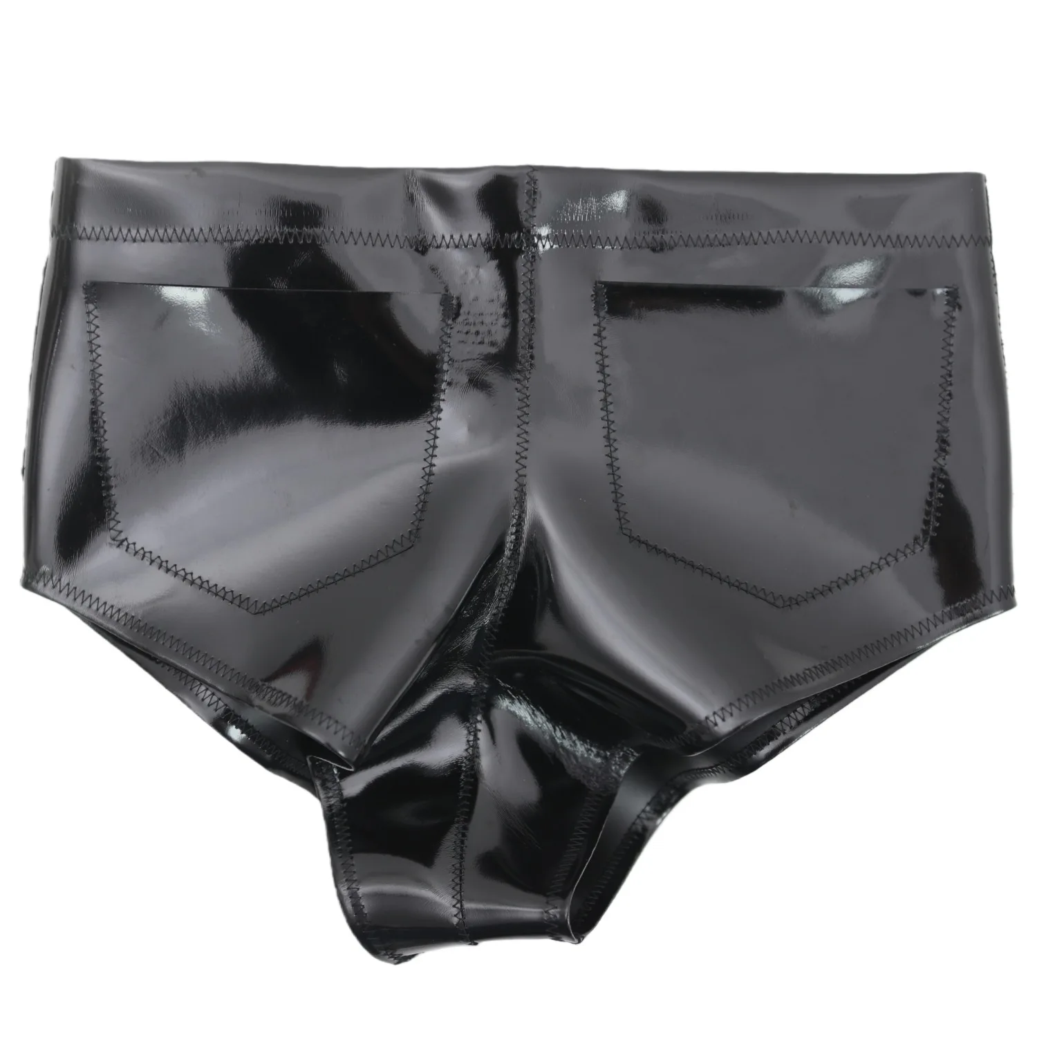 Women Men Glossy Pocket Shorts Mid-Rise Briefs Fashion Street Style PU Leather Pocket Stylish view 2