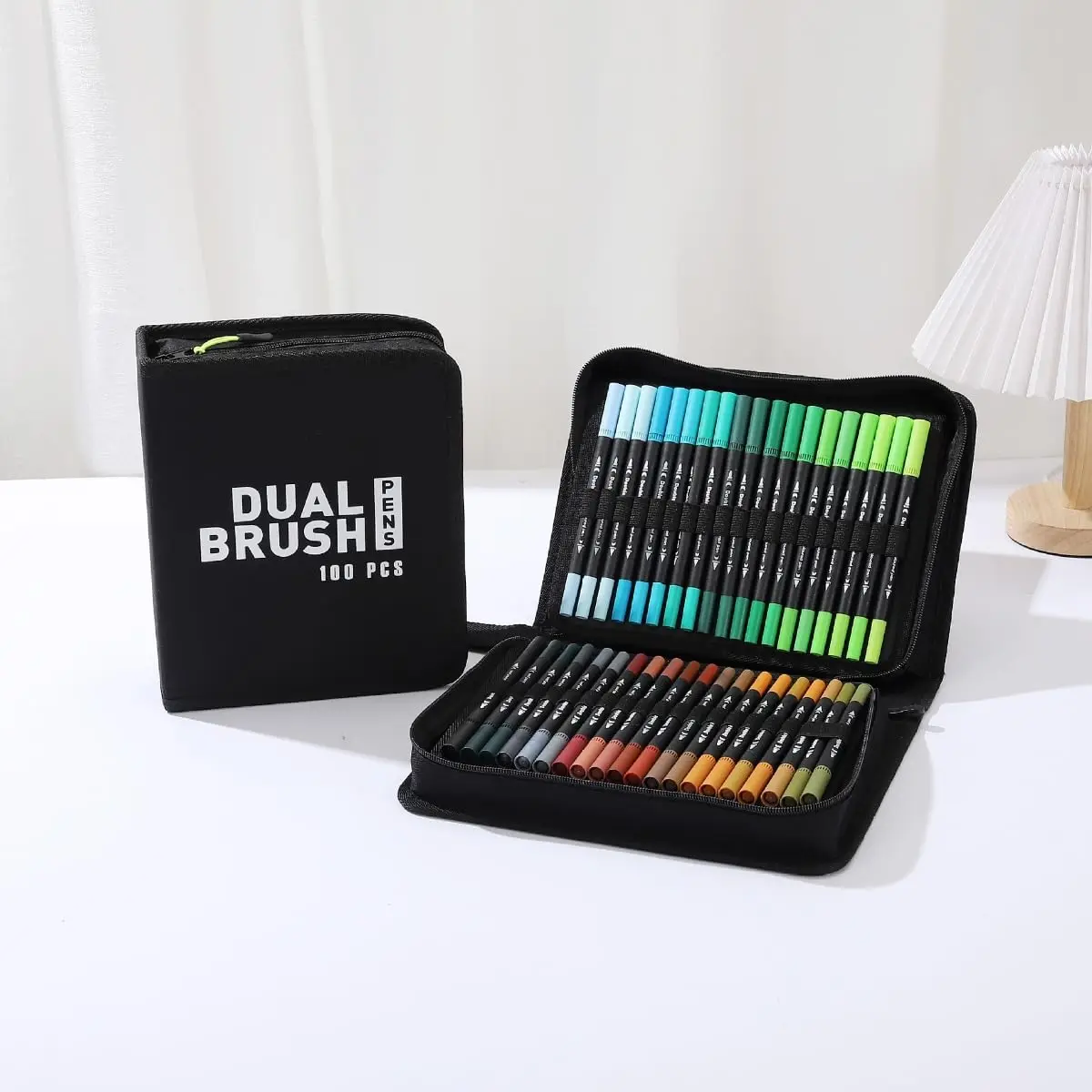 

100 Colors Art Markers with Brush & Fine Tips, Complete Artist Set in Foldable Case - Premium Quality for Drawing & Painting