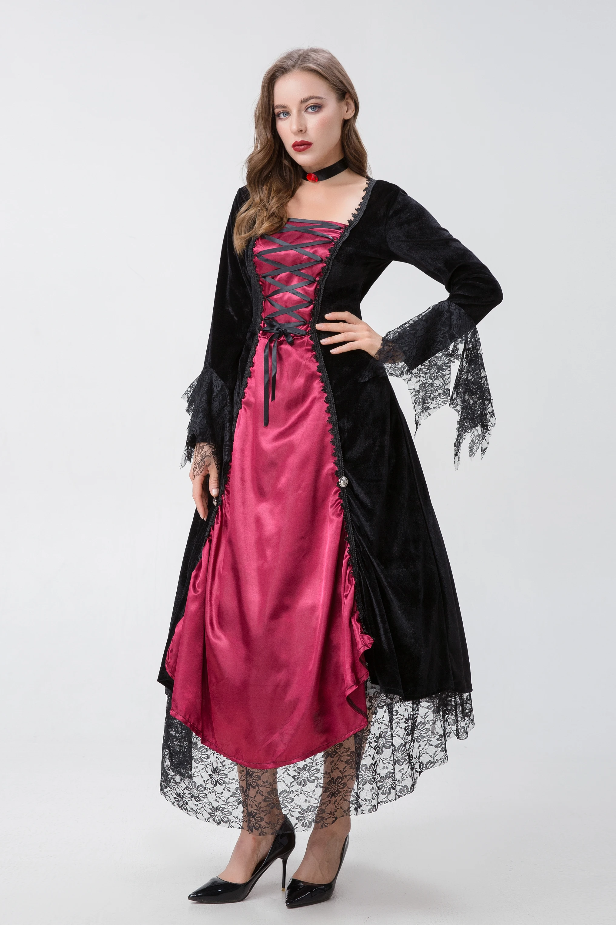 Disfraz Retro Medieval de Halloween, disfraz del Día de los muertos de la Reina del vampiro de terror Steampunk, vestido de Cosplay de bruja del diablo terrorífico Vintage