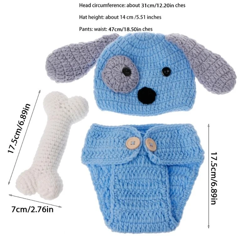 3 Pcs/Set Newborn Photography Prop Hat + Knitted Shorts Photo Clothing with Bone Photo Props Outfits
