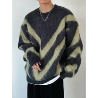 Idle Style Color Blocking Thickened Sweater Men Women's Outerwear Autumn/winter New Knit Top Loose Fit Round Neck Pullover
