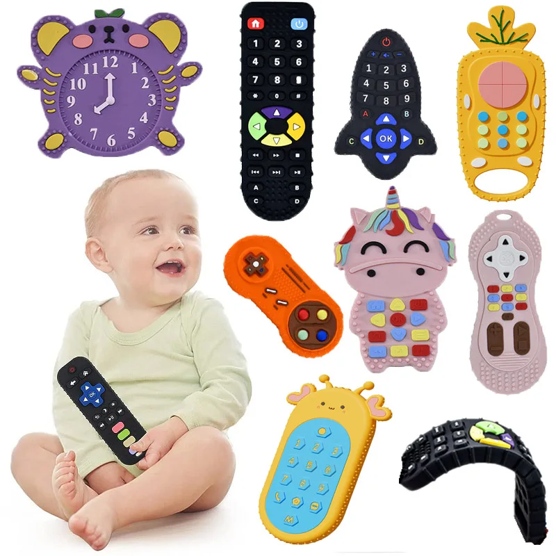 Silicone Baby Teething Toys Remote Control Chew Teether for Babies Baby Toys 0 12 Months Newborn Infant Sensory Development Toys