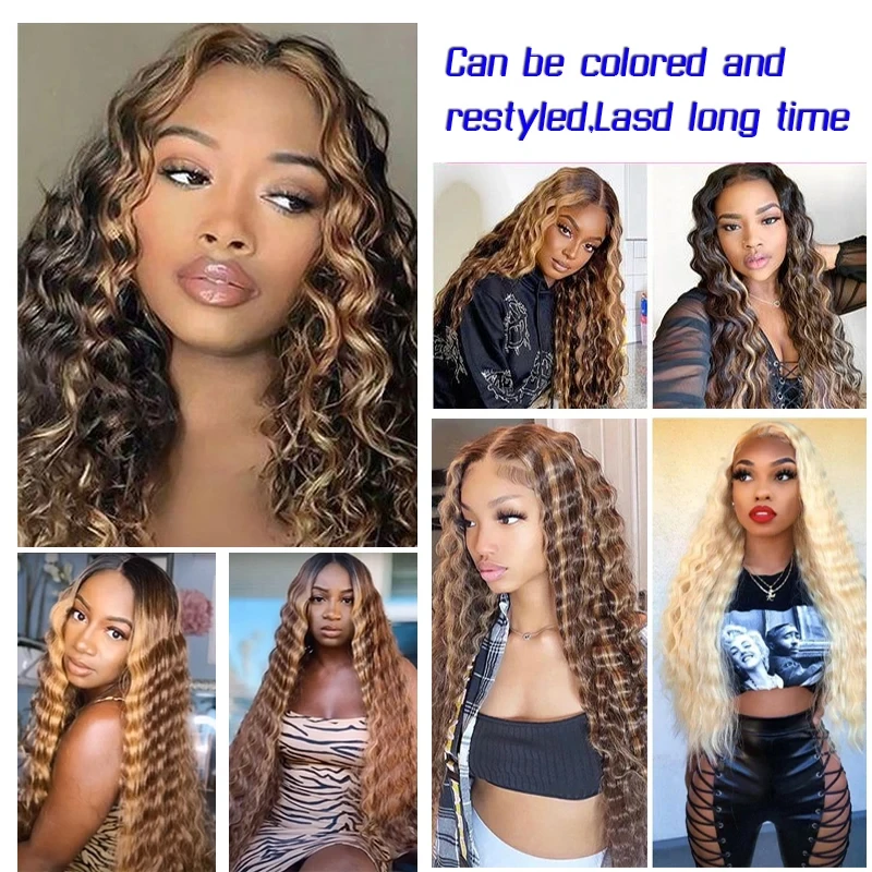 Deep Wave Bulk Human Hair for Braiding Remy Human Hair Weave Extensions Wet and Wavy Hair Bundles 27# Color Human Hair Bulk