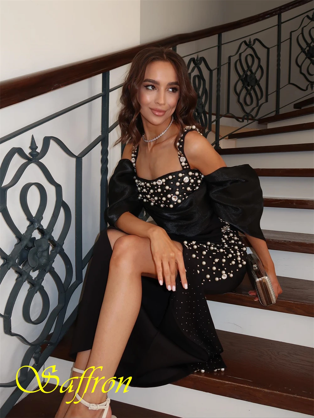 تخصيص أنيقة جيرسي ساحة طوق مساء اللباس الكلاسيكية حورية البحر فساتين حفلة موسيقية أزياء اللؤلؤ فساتين المناسبات الخاصة