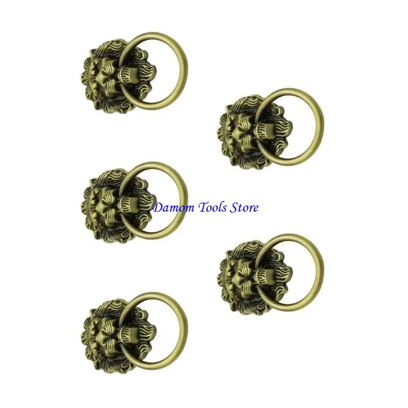 57BE Pack of 5 Stylish Decorative Lion Heads Door Handle Practical Sturdy Alloy Material for Home Renovations Daily Use
