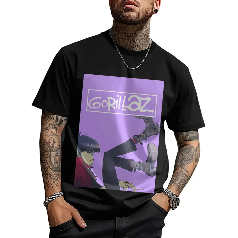 Gorillaz Virtual Rock Band Graphic T‑shirt Unisex Vintage Y2K Tee Hip Hop Streetwear 0824 Casual Cotton Tops S-6XL Fan Gift