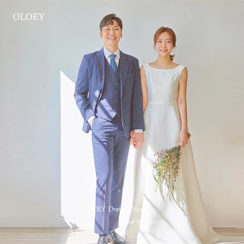 OLOEY Simple A Line Korea Wedding Dresses Cap Sleeves Scoop Neck Floor Length Bridal Gowns Women Photoshoot Custom Made