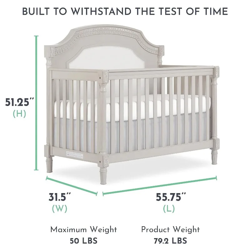 Julienne 5-In-1 Convertible Crib In Clay, Greenguard Gold Certified, Features 3 Mattress Height Settings,