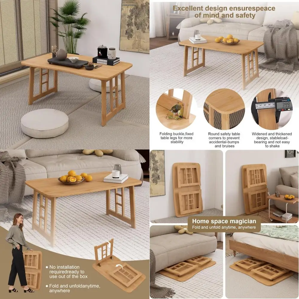 

Bamboo Folding Coffee Table: Portable Low Floor Seating for Meditation, Tea Ceremonies, and Tatami Use