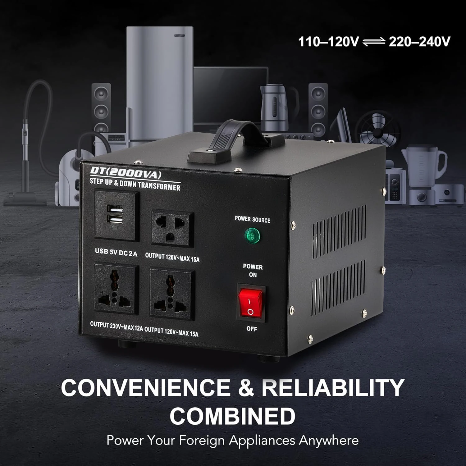 DT-2000W مرحلة واحدة محول جهد كهربي 110 فولت إلى 220 فولت عالية الطاقة تصعيد المحولات مكيف الهواء المنزلي الثلاجة