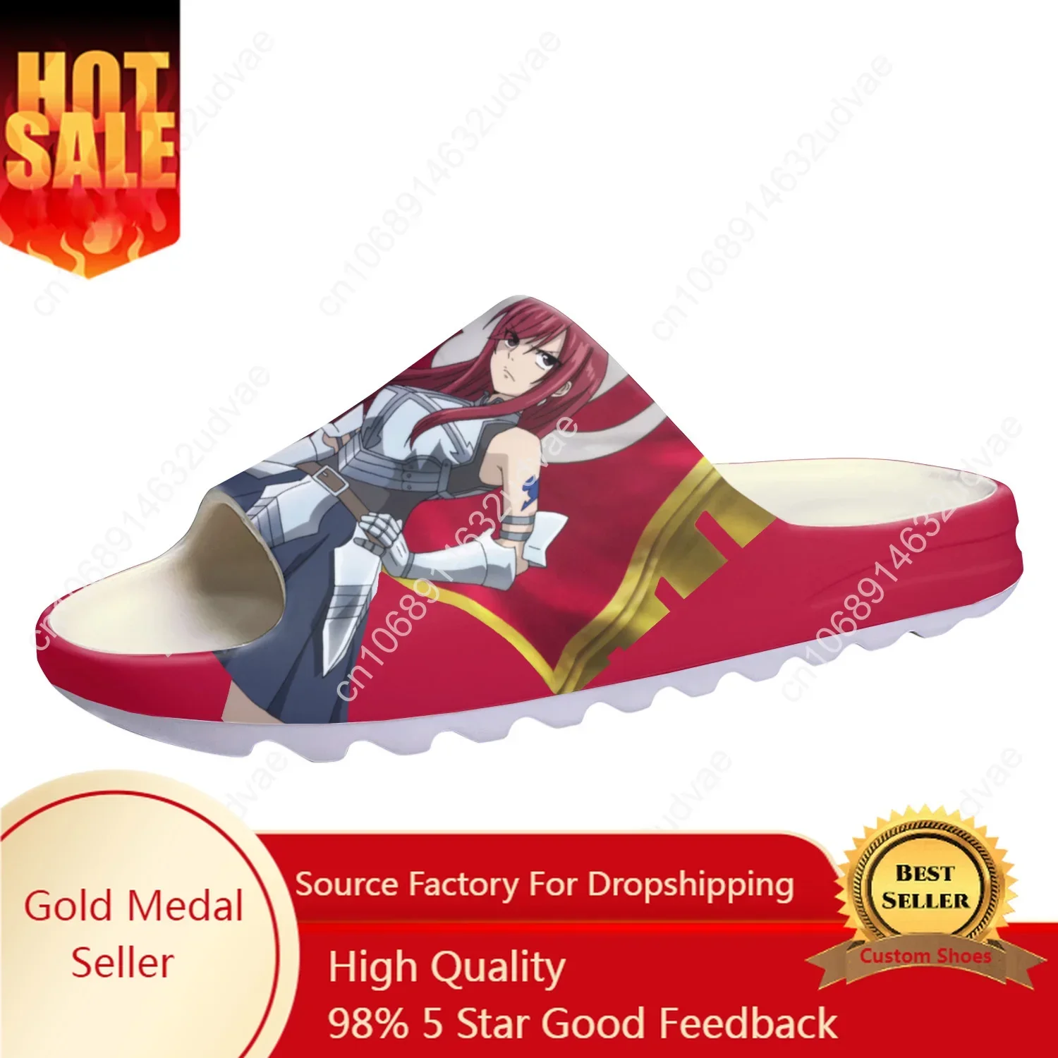 

F-Fairy T-Tail Erza Scarlet Soft Sole Sllipers Step In Home Clogs Customized Water Shoes Men Women Teenager Step on Shit Sandals