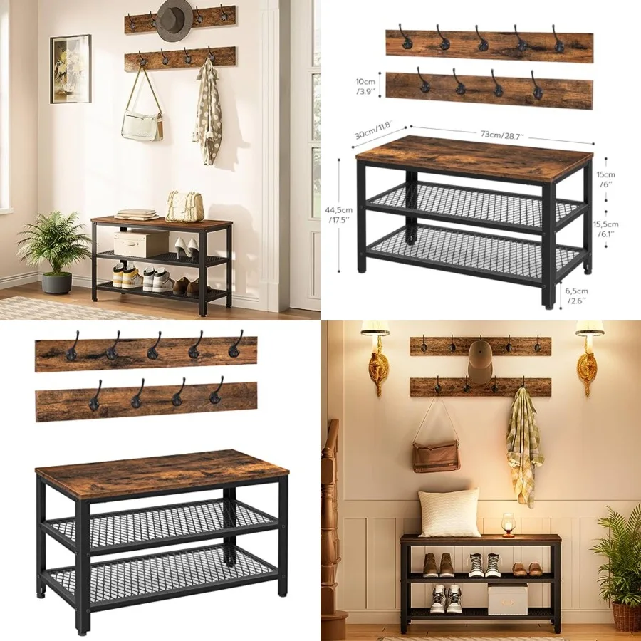 

Hall Tree Entryway Storage Bench, Coat Rack Shoe Bench, Shoe Rack Organizer with Coat Hooks, 3-in-1 Design, Wooden Furniture wi