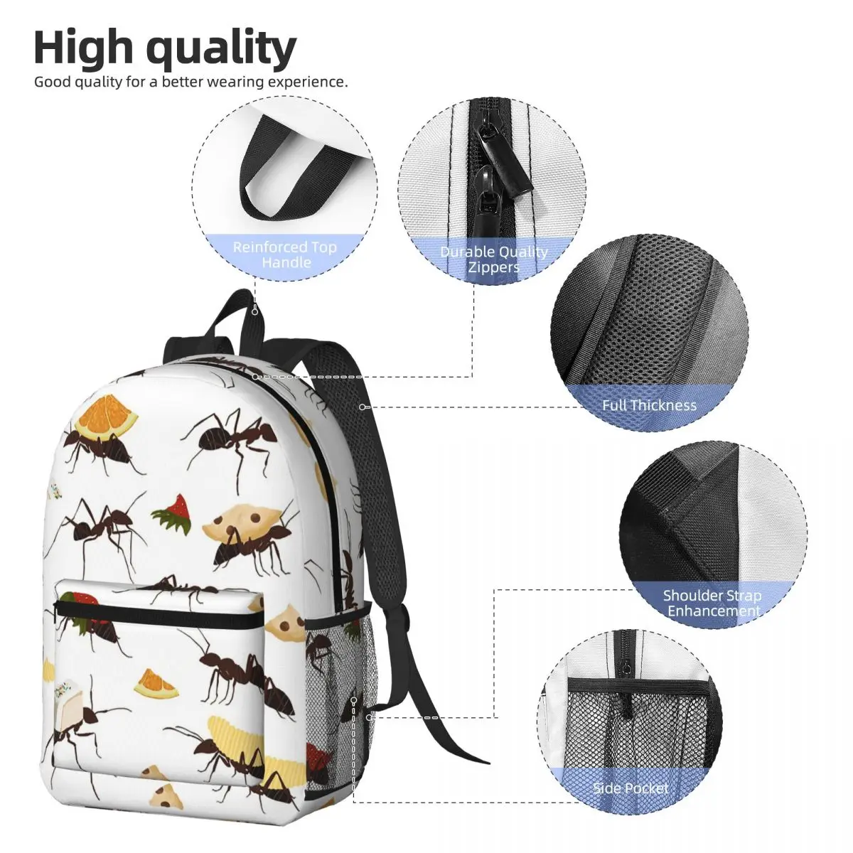 Ants Carrying Snacks Backpack Boys Girls BookBag Kids School Bag Laptop Shoulder Bags for Men Women