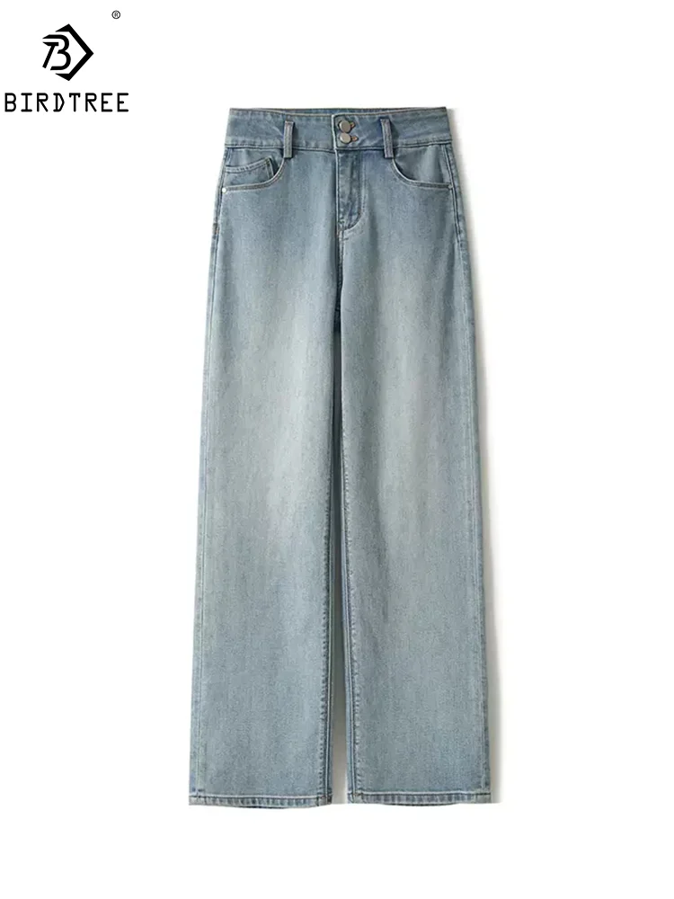 

Birdtree, Contain Mulberry Silk Straight Jeans, Women's Slight Strech, Retro OL Classical Trousers, 2024 Spring Summer B44037QM