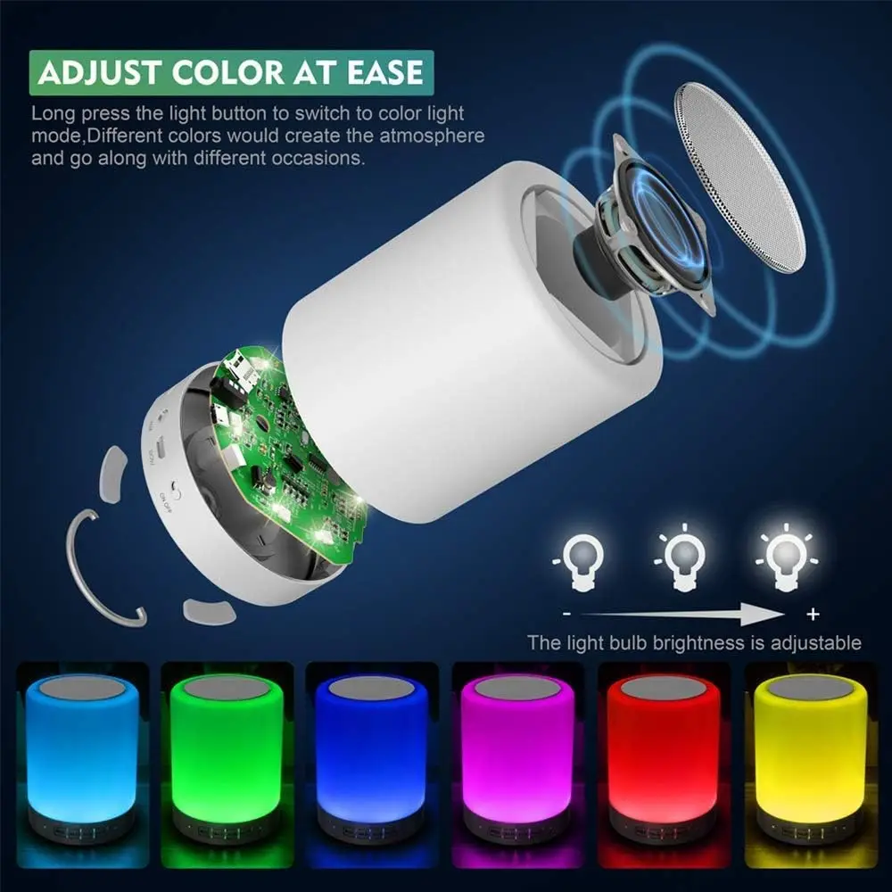 Touch Bedside Lamp with Bluetooth Speaker Atmosphere Light Wireless Small Home Subwoofer Night Light Best Gift For Children