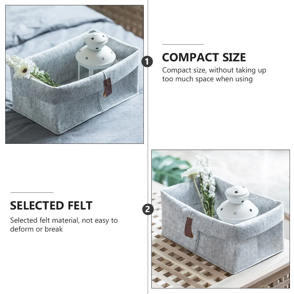 

3pcs Felt Storage Basket Compact Foldable Home Office Organizer Grey Small Large Size Desktop Books Container
